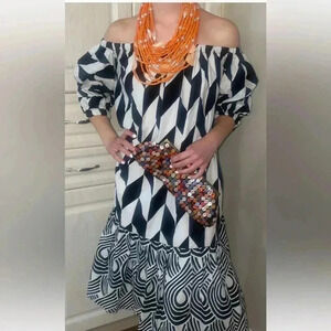 Patricia Nama dress geometric pattern designer black white mini babydoll